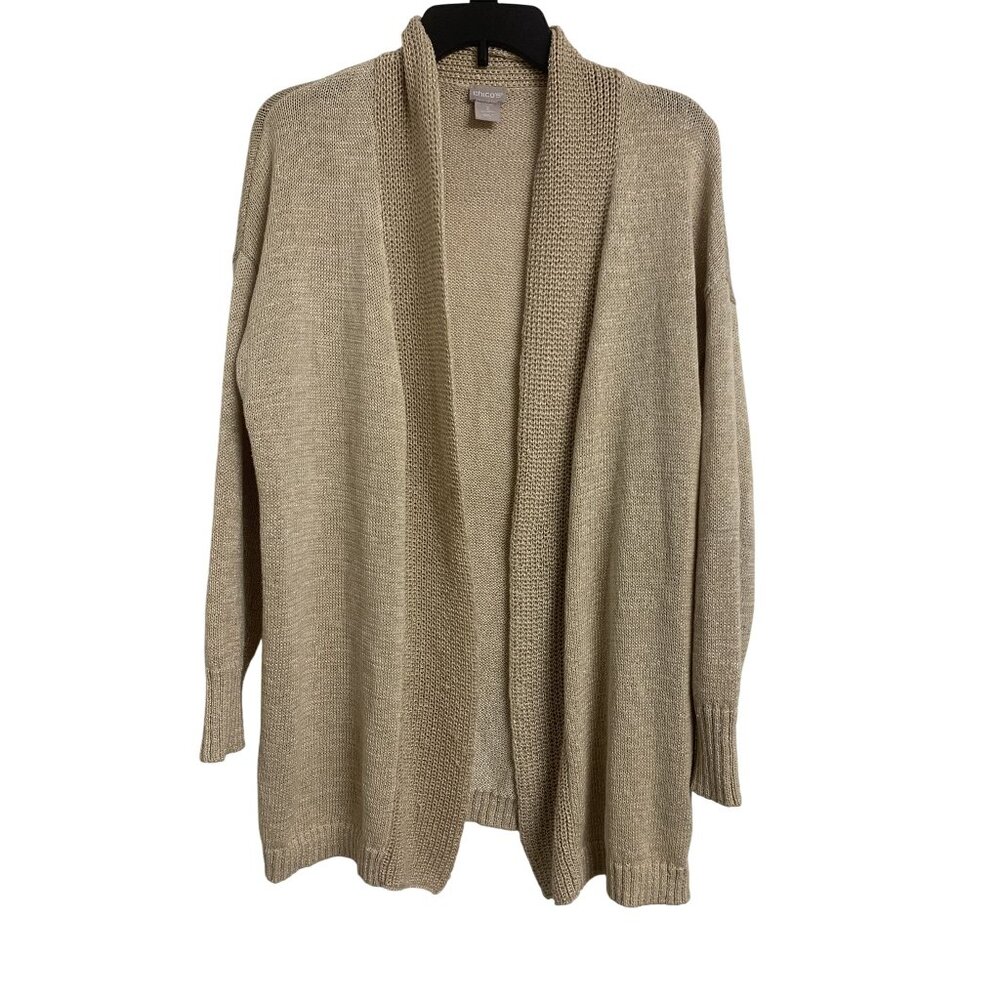 Chicos 2 Beige Open Front‎ Knit Cardigan Sweater Cozy Grandacore